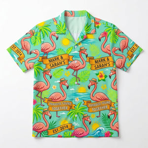 Personalized "Paradise Found Together" Couples Flamingo Hawaiian Shirt - FlamingoAholic