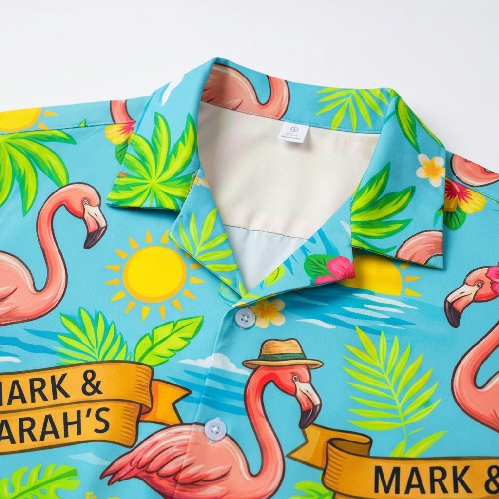 Personalized "Paradise Found Together" Couples Flamingo Hawaiian Shirt - FlamingoAholic
