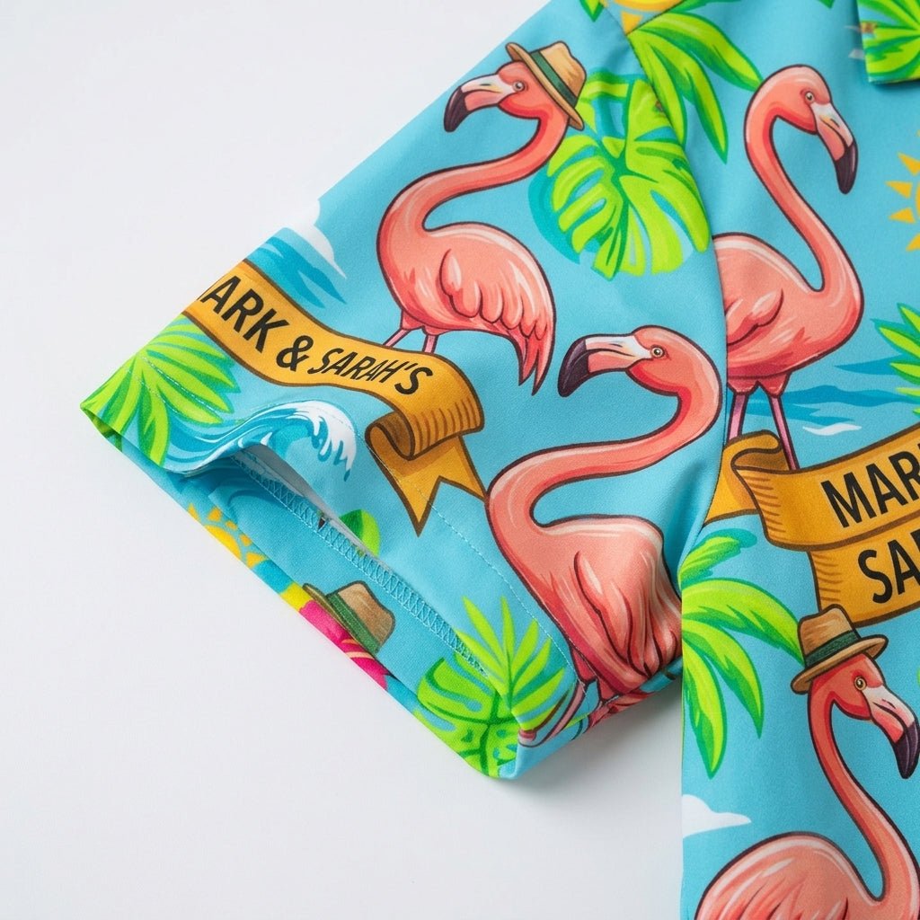 Personalized "Paradise Found Together" Couples Flamingo Hawaiian Shirt - FlamingoAholic