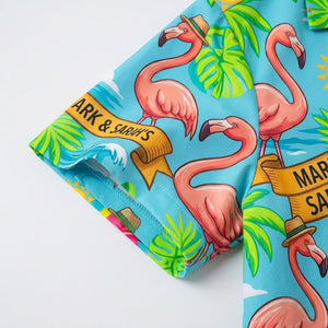 Personalized "Paradise Found Together" Couples Flamingo Hawaiian Shirt - FlamingoAholic