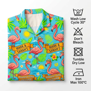 Personalized "Paradise Found Together" Couples Flamingo Hawaiian Shirt - FlamingoAholic