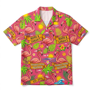 Personalized "Paradise Found Together" Couples Flamingo Hawaiian Shirt - FlamingoAholic