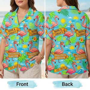 Personalized "Paradise Found Together" Couples Flamingo Hawaiian Shirt - FlamingoAholic