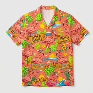 Personalized "Paradise Found Together" Couples Flamingo Hawaiian Shirt - FlamingoAholic