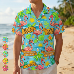 Personalized "Paradise Found Together" Couples Flamingo Hawaiian Shirt - FlamingoAholic