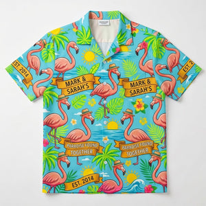 Personalized "Paradise Found Together" Couples Flamingo Hawaiian Shirt - FlamingoAholic