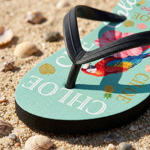 Personalized Parrot Turquoise Flip Flops - Custom Name Beach Summer Sandals Gift - FlamingoAholic