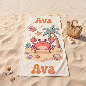 Personalized Pastel Crab Beach Towel - Custom Name Kids Summer Gift - FlamingoAholic