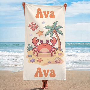 Personalized Pastel Crab Beach Towel - Custom Name Kids Summer Gift - FlamingoAholic