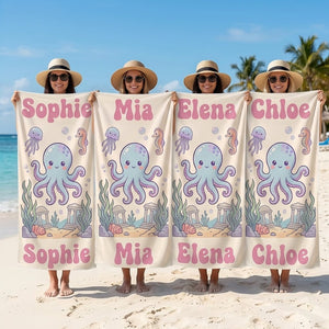 Personalized Pastel Octopus Beach Towel - Custom Name Kids Summer Gift - FlamingoAholic