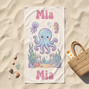 Personalized Pastel Octopus Beach Towel - Custom Name Kids Summer Gift - FlamingoAholic