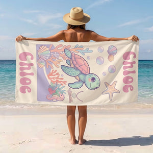 Personalized Pastel Turtle Beach Towel - Custom Name Kids Summer Gift - FlamingoAholic