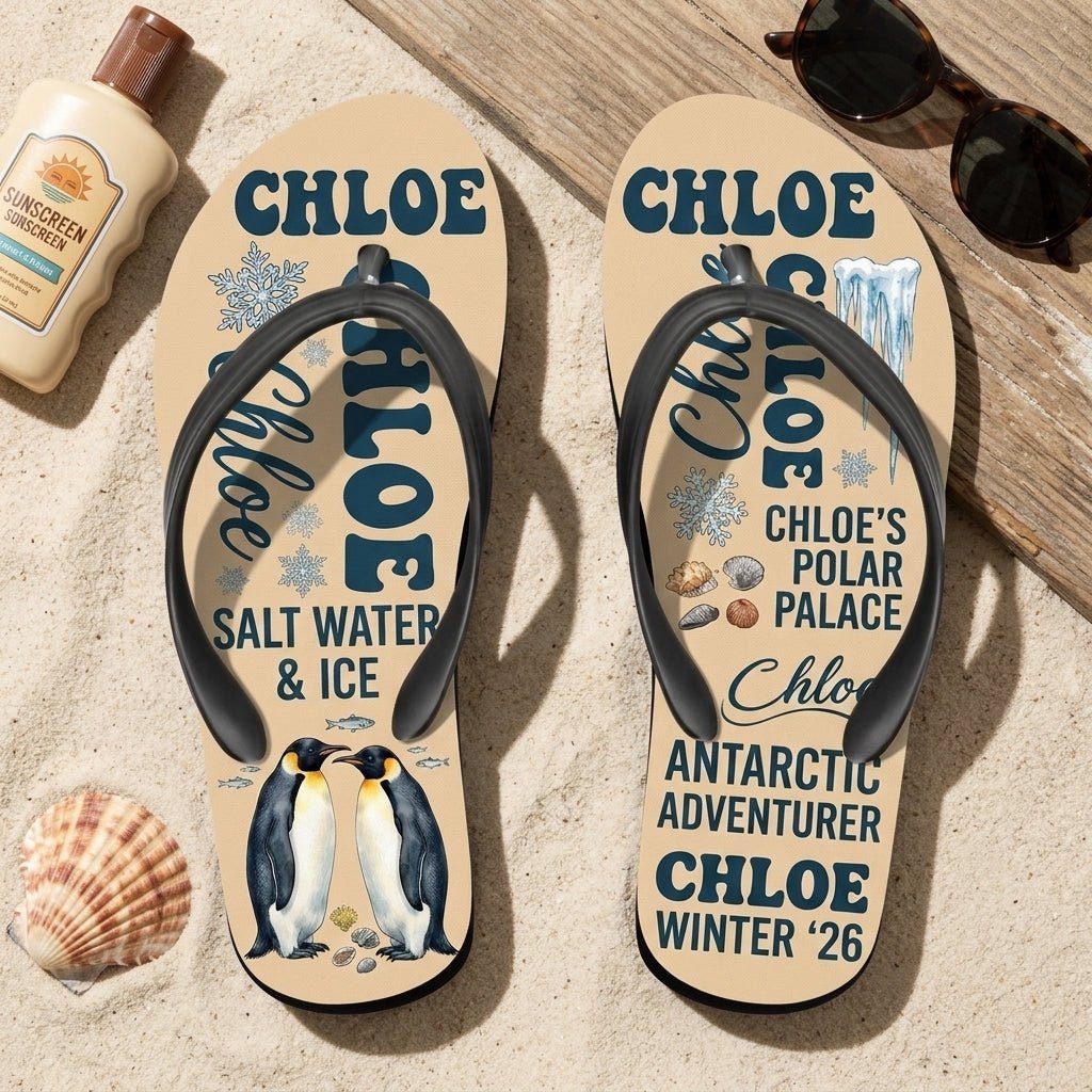 Personalized Penguin Lightweight Flip Flops - Custom Name "Chloe" - FlamingoAholic