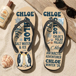 Personalized Penguin Lightweight Flip Flops - Custom Name "Chloe" - FlamingoAholic
