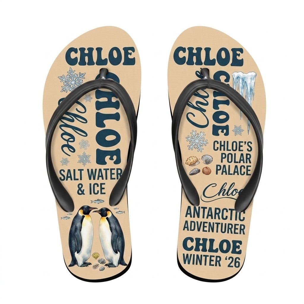 Personalized Penguin Lightweight Flip Flops - Custom Name "Chloe" - FlamingoAholic