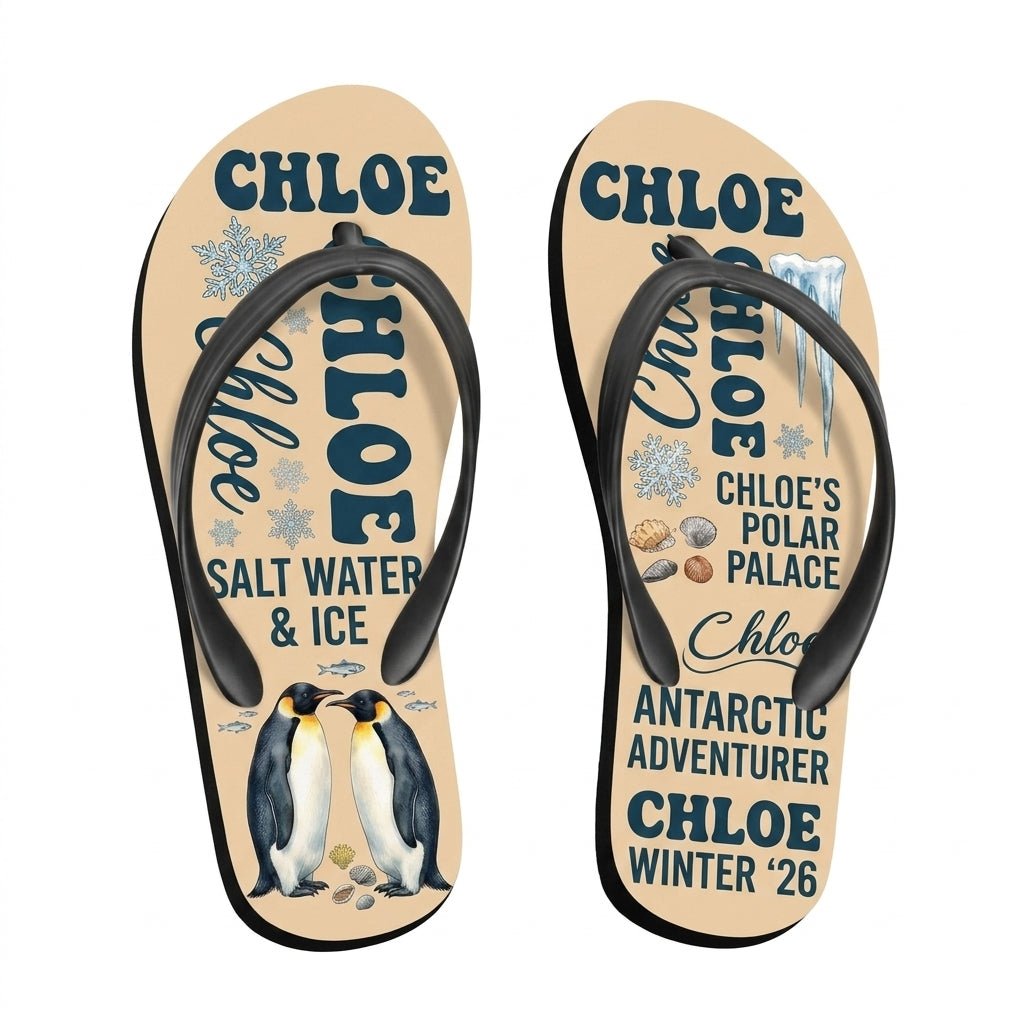 Personalized Penguin Lightweight Flip Flops - Custom Name "Chloe" - FlamingoAholic