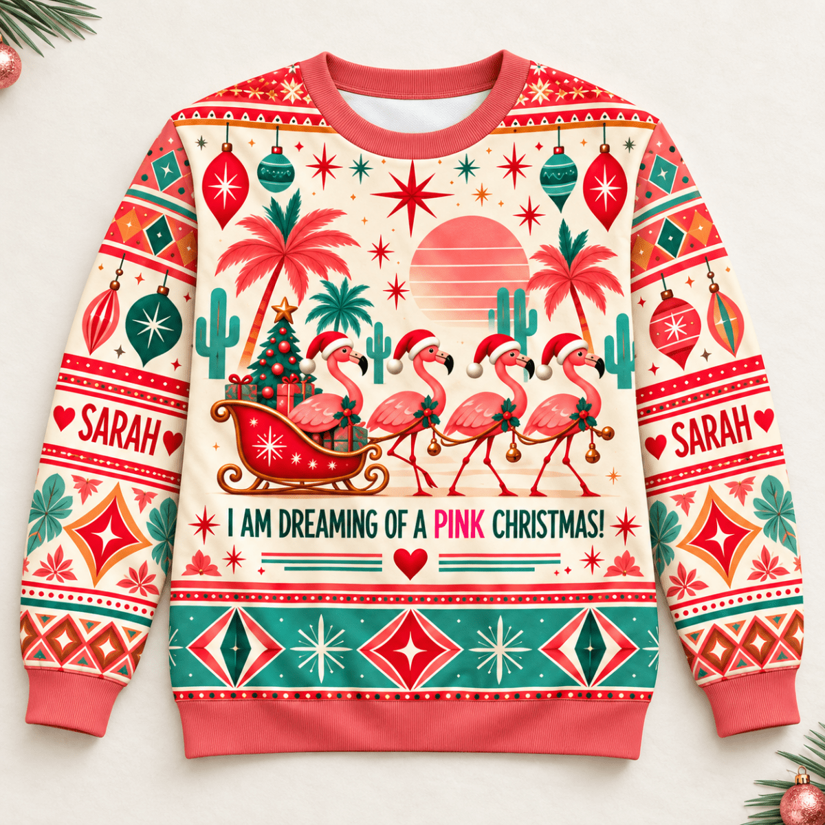 Personalized Pink Christmas Flamingo Sweater & Hoodie - FlamingoAholic