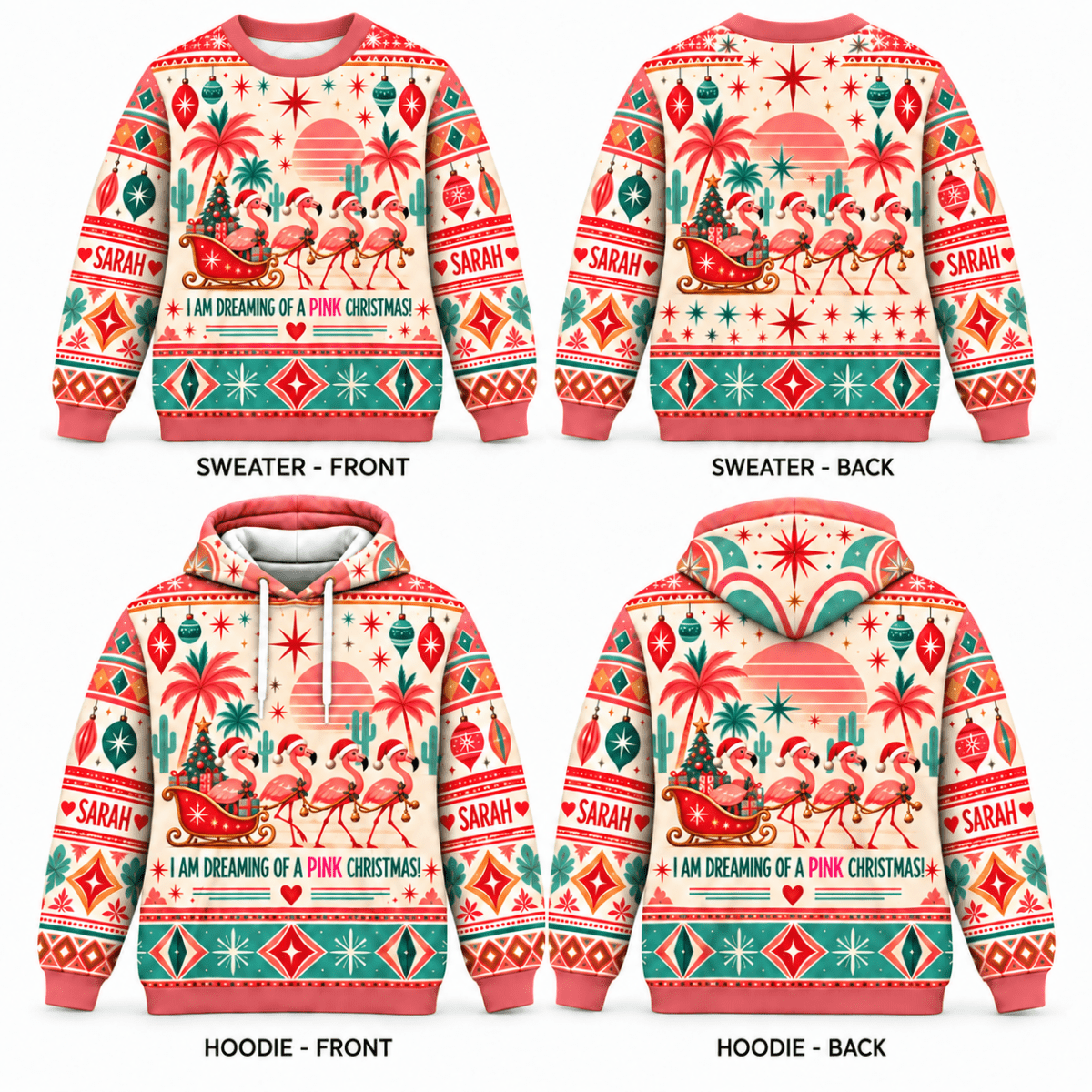 Personalized Pink Christmas Flamingo Sweater & Hoodie - FlamingoAholic