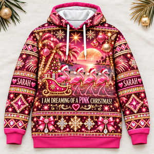 Personalized Pink Christmas Flamingo Sweater & Hoodie - FlamingoAholic