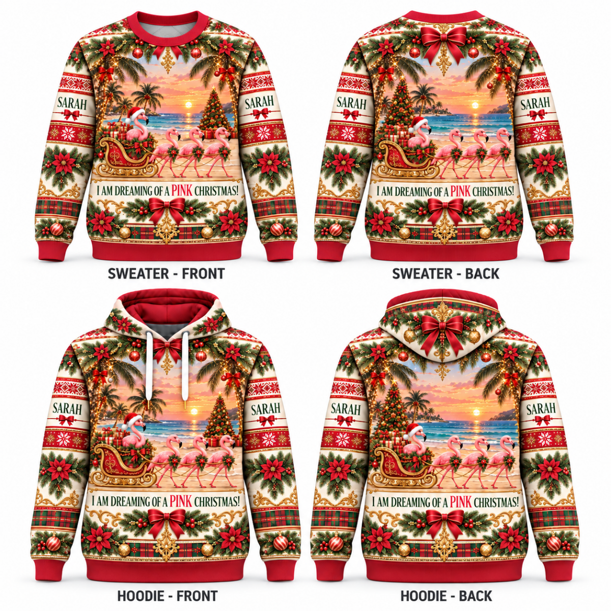 Personalized Pink Christmas Flamingo Sweater & Hoodie - FlamingoAholic