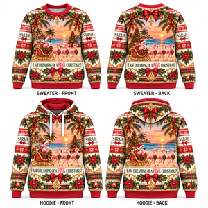 Personalized Pink Christmas Flamingo Sweater & Hoodie - FlamingoAholic