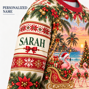Personalized Pink Christmas Flamingo Sweater & Hoodie - FlamingoAholic