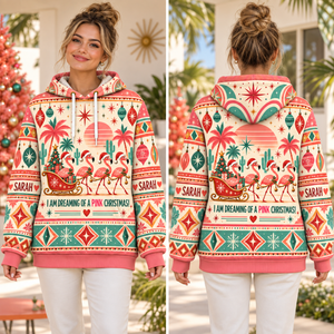Personalized Pink Christmas Flamingo Sweater & Hoodie - FlamingoAholic