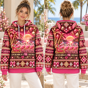 Personalized Pink Christmas Flamingo Sweater & Hoodie - FlamingoAholic