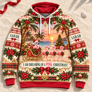 Personalized Pink Christmas Flamingo Sweater & Hoodie - FlamingoAholic