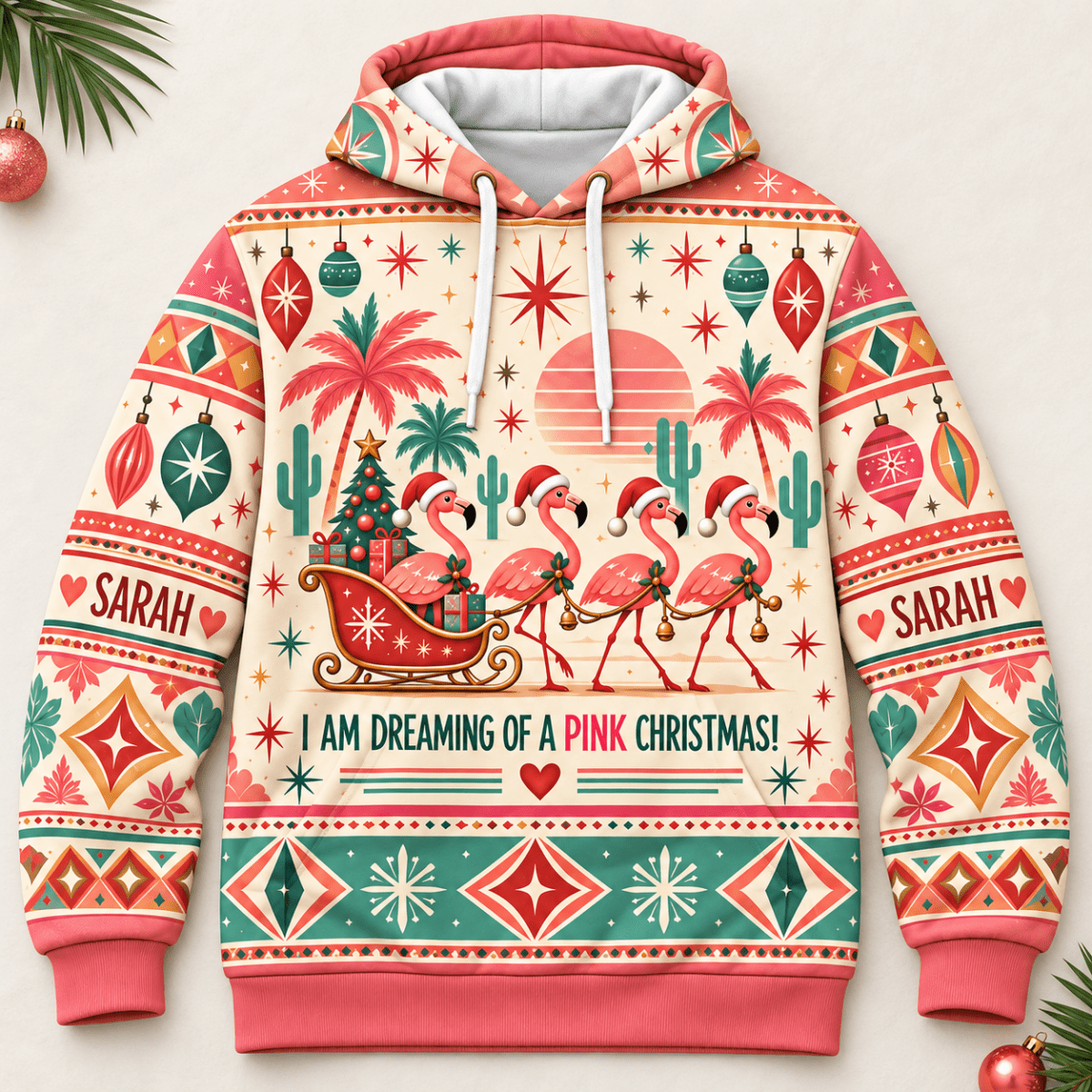 Personalized Pink Christmas Flamingo Sweater & Hoodie - FlamingoAholic