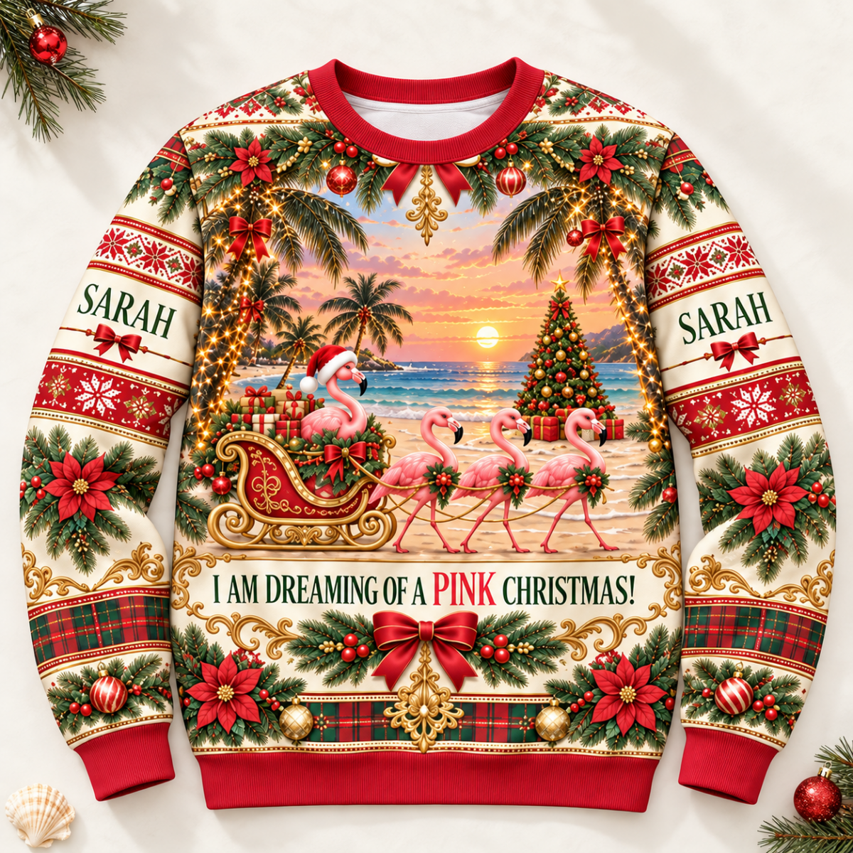 Personalized Pink Christmas Flamingo Sweater & Hoodie - FlamingoAholic