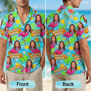 Personalized "Property Of" Flamingo Face Tropical Hawaiian Shirt - FlamingoAholic