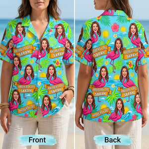 Personalized "Property Of" Flamingo Face Tropical Hawaiian Shirt - FlamingoAholic