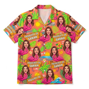 Personalized "Property Of" Flamingo Face Tropical Hawaiian Shirt - FlamingoAholic