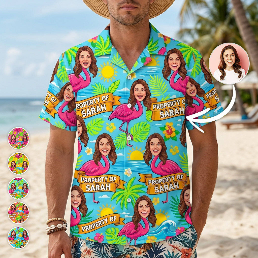 Personalized "Property Of" Flamingo Face Tropical Hawaiian Shirt - FlamingoAholic