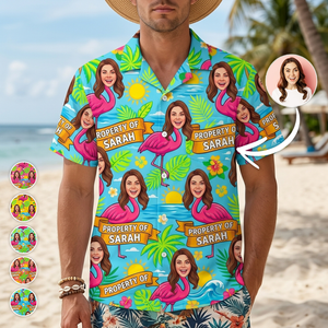 Personalized "Property Of" Flamingo Face Tropical Hawaiian Shirt - FlamingoAholic