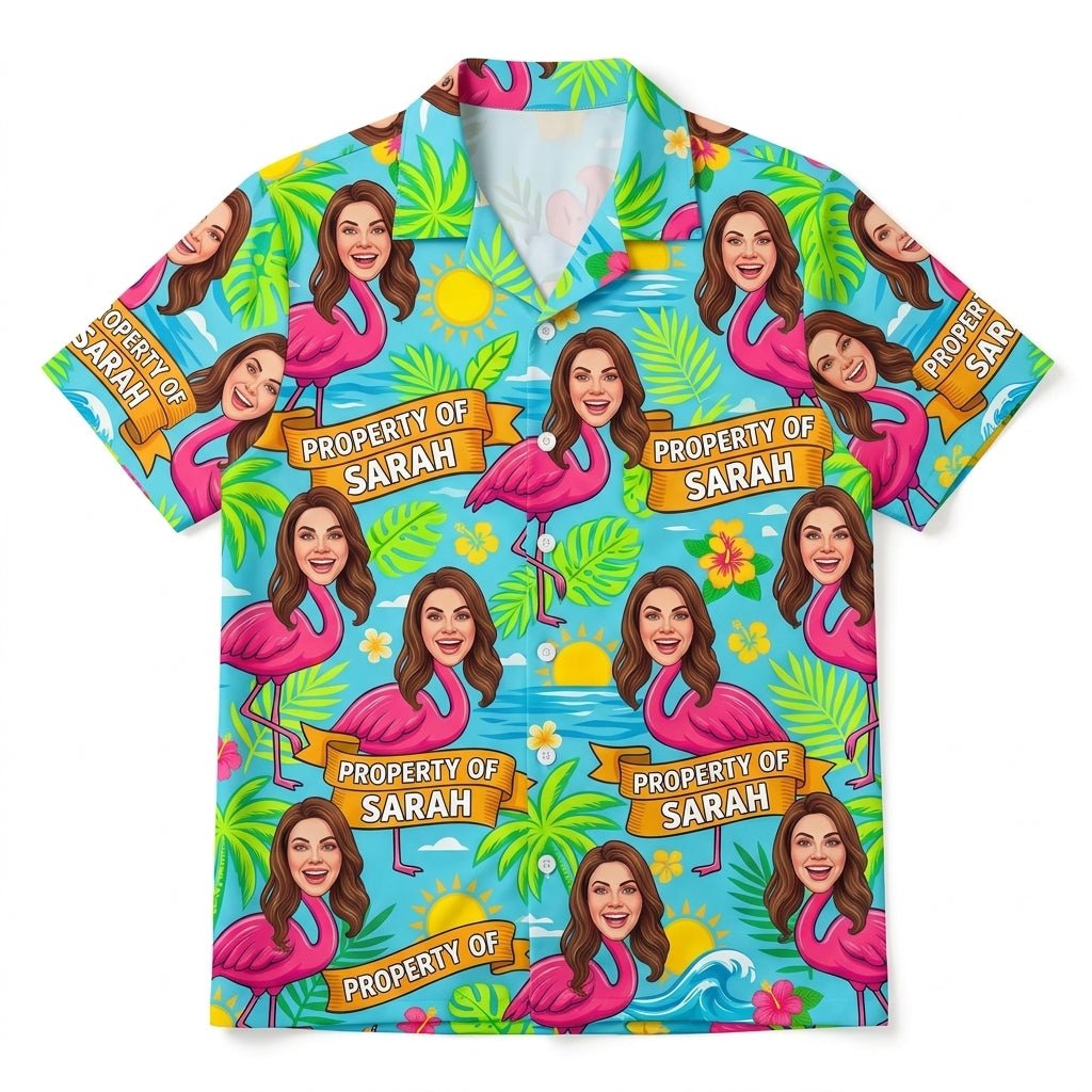 Personalized "Property Of" Flamingo Face Tropical Hawaiian Shirt - FlamingoAholic