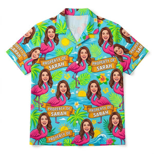 Personalized "Property Of" Flamingo Face Tropical Hawaiian Shirt - FlamingoAholic