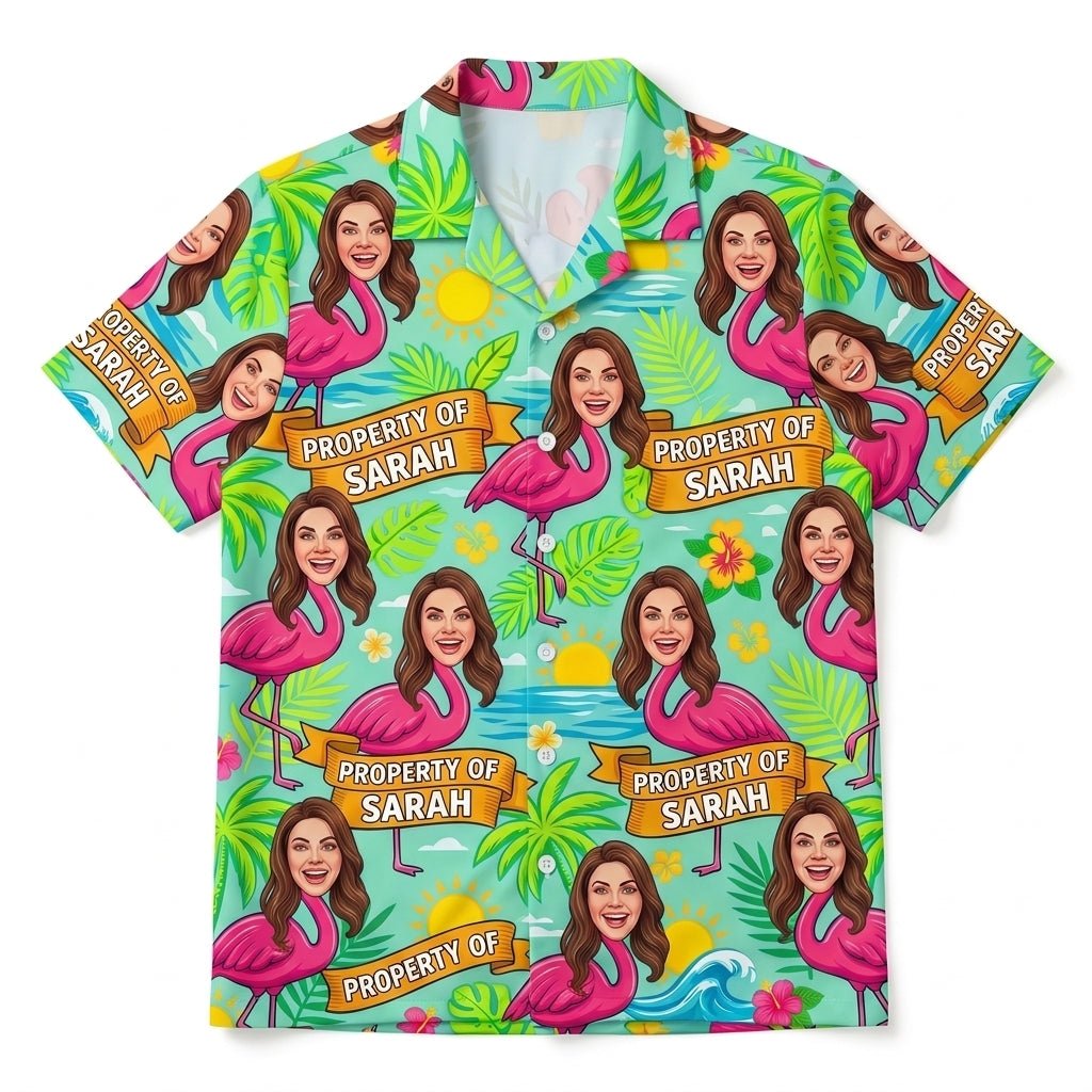 Personalized "Property Of" Flamingo Face Tropical Hawaiian Shirt - FlamingoAholic