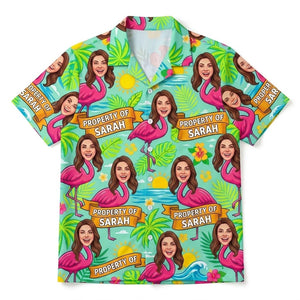 Personalized "Property Of" Flamingo Face Tropical Hawaiian Shirt - FlamingoAholic