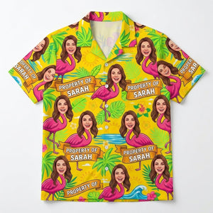 Personalized "Property Of" Flamingo Face Tropical Hawaiian Shirt - FlamingoAholic