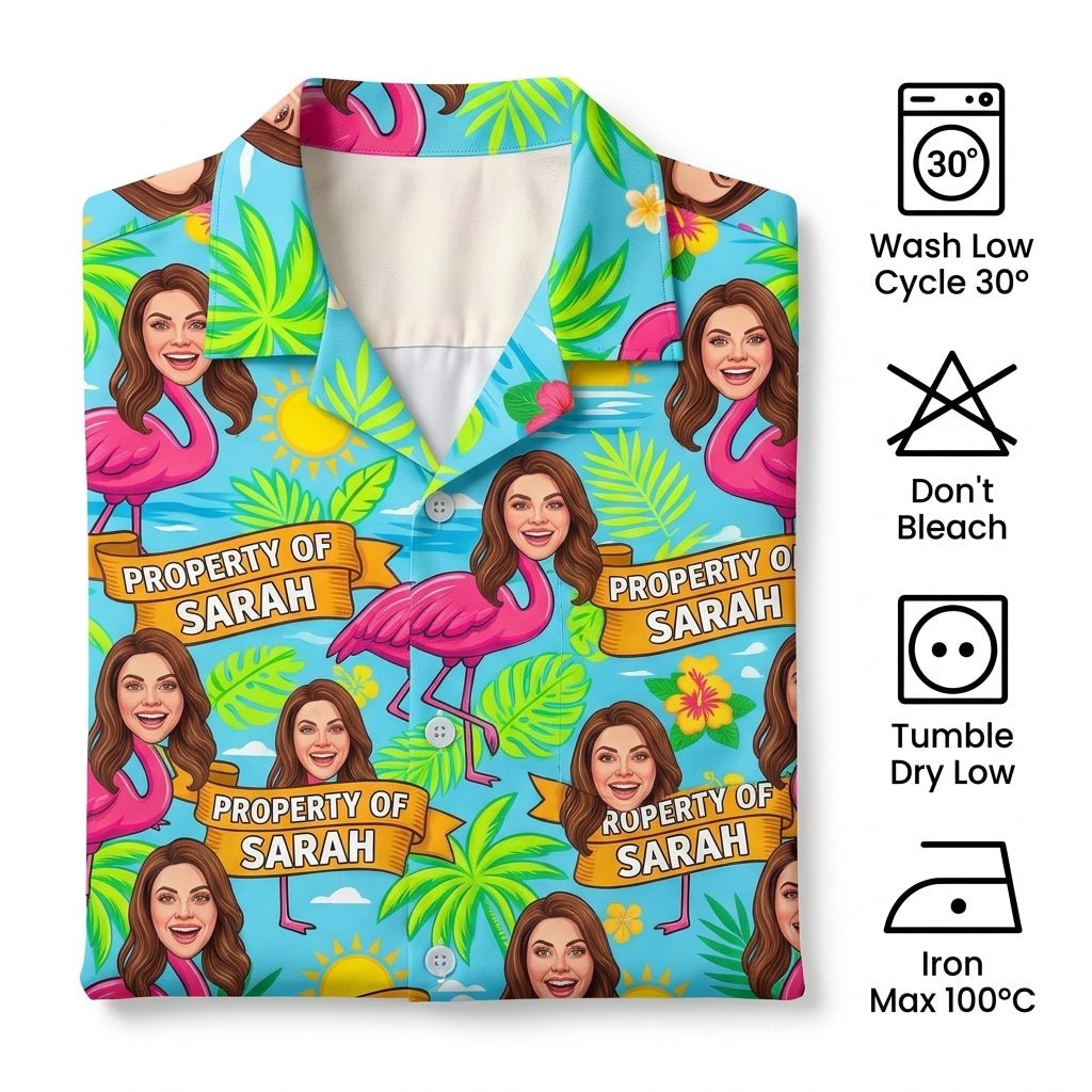 Personalized "Property Of" Flamingo Face Tropical Hawaiian Shirt - FlamingoAholic