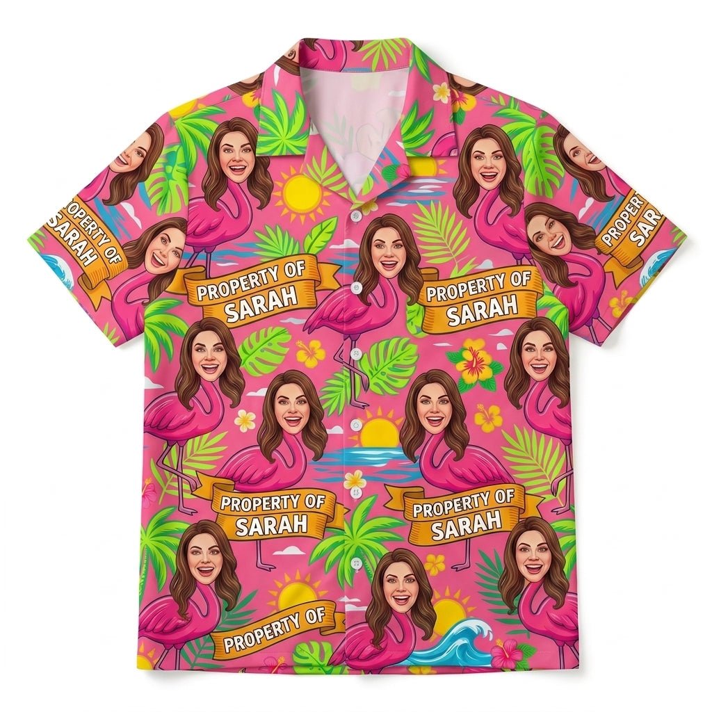 Personalized "Property Of" Flamingo Face Tropical Hawaiian Shirt - FlamingoAholic