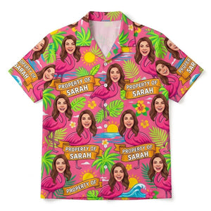 Personalized "Property Of" Flamingo Face Tropical Hawaiian Shirt - FlamingoAholic