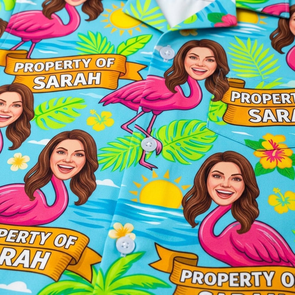 Personalized "Property Of" Flamingo Face Tropical Hawaiian Shirt - FlamingoAholic