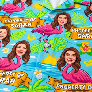 Personalized "Property Of" Flamingo Face Tropical Hawaiian Shirt - FlamingoAholic