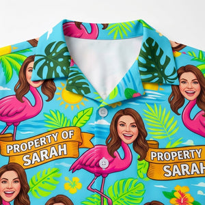 Personalized "Property Of" Flamingo Face Tropical Hawaiian Shirt - FlamingoAholic