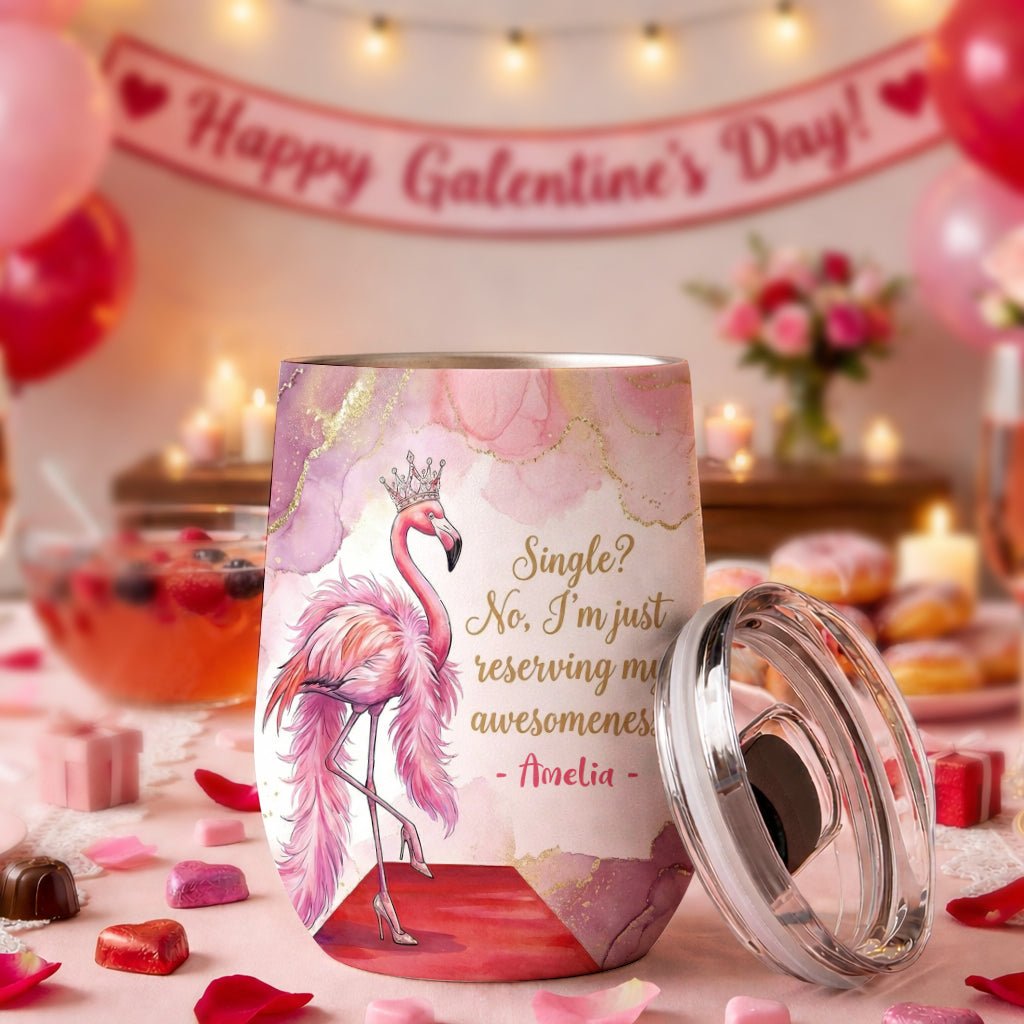 Personalized Queen Flamingo Wine Tumbler - Funny Single Woman Gift - FlamingoAholic