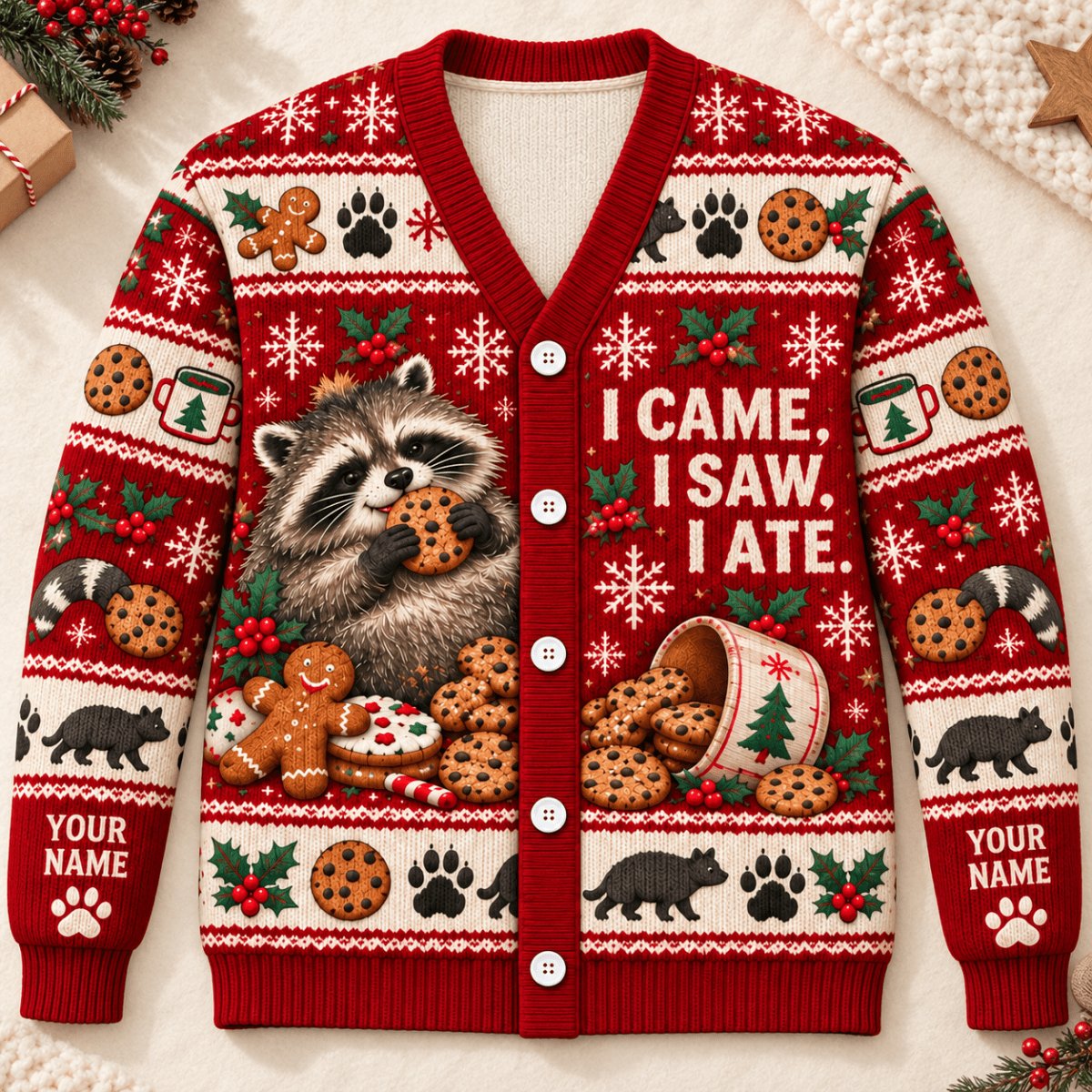 Personalized Raccoon Christmas Knitted Sweater & Cardigan – Cookie Lover - FlamingoAholic