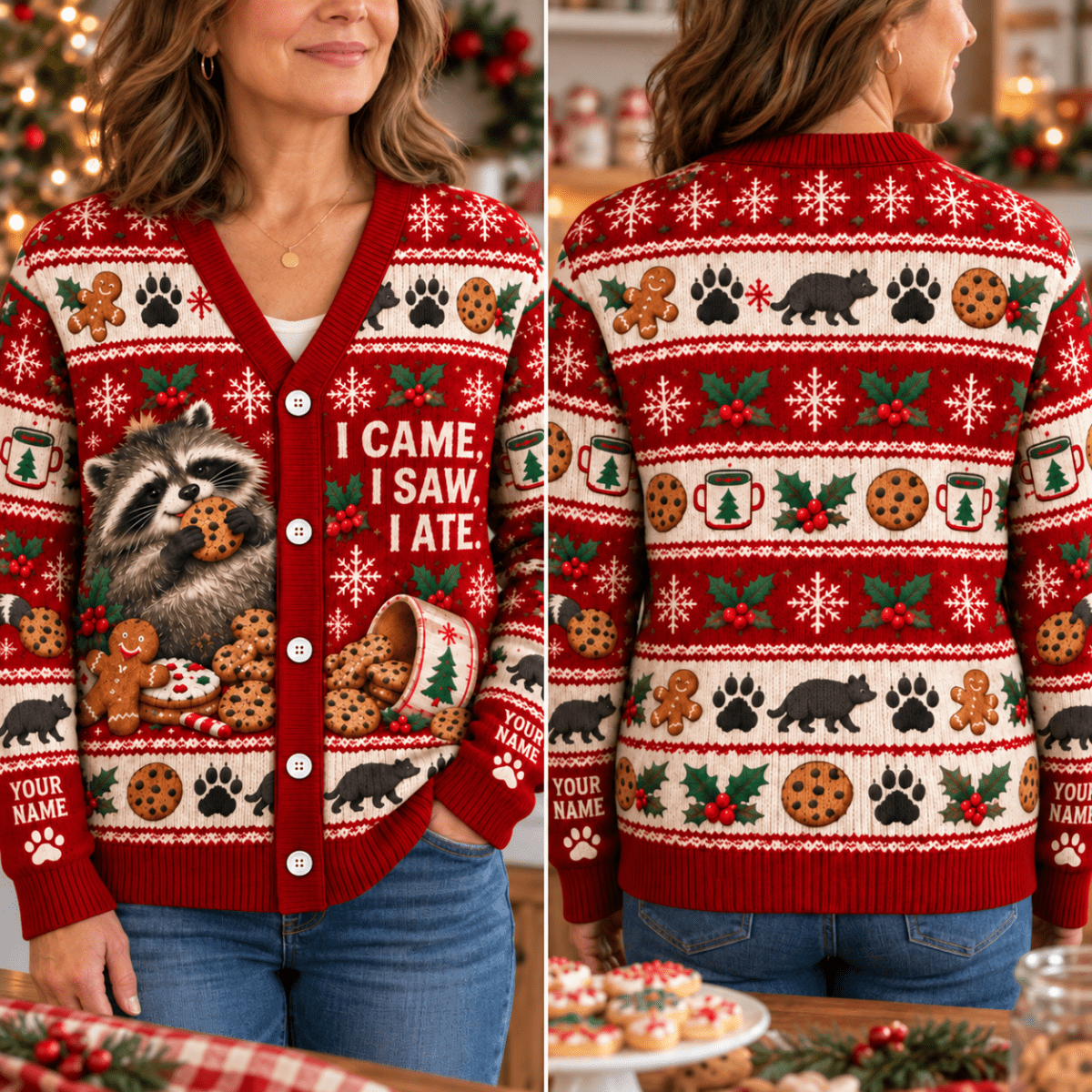 Personalized Raccoon Christmas Knitted Sweater & Cardigan – Cookie Lover - FlamingoAholic